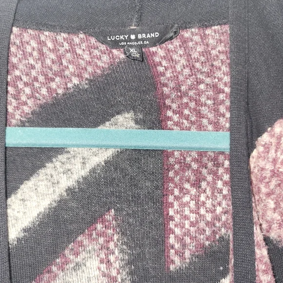 Lucky Brand Geometric Patterned Cardigan - Black, Purple, Cream - Picture 2 of 3